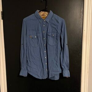 JACHS Girlfriend Denim Blue Button-Down Shirt
